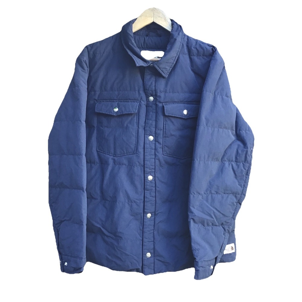 The North Face 600 Fill Down Shirt Jacket Men's XL Navy Blue Snap Front